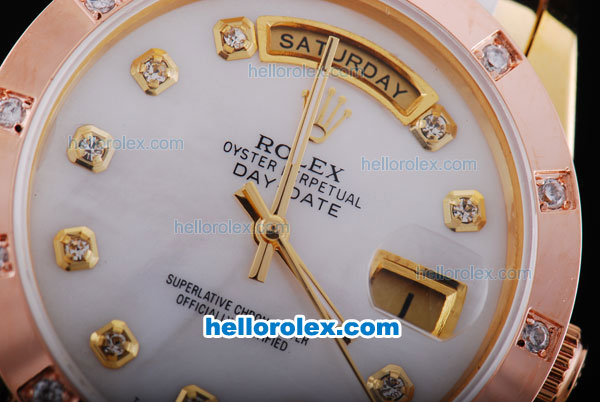 Rolex Day-Date Oyster Perpetual Automatic with White Dial,Diamond Marking and Gold-Diamond Bezel - Click Image to Close